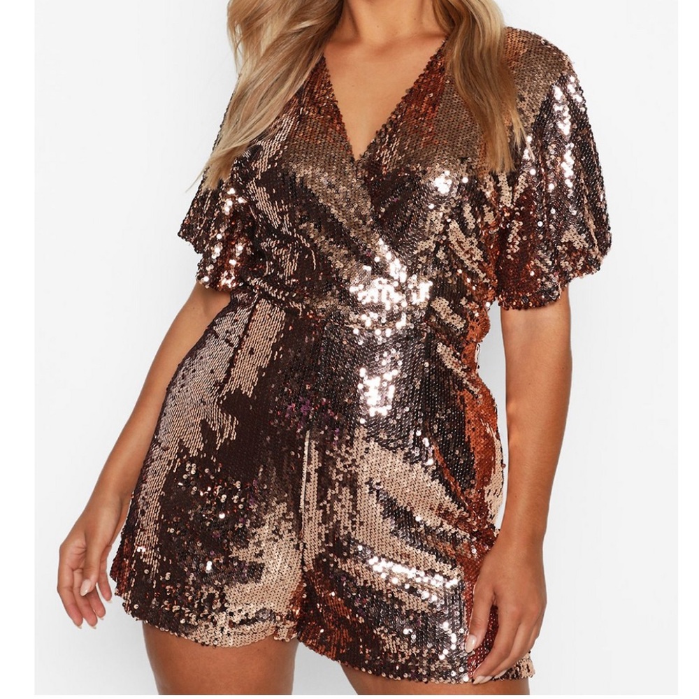 Plus Sequin Wrap Angel Sleeve Playsuit